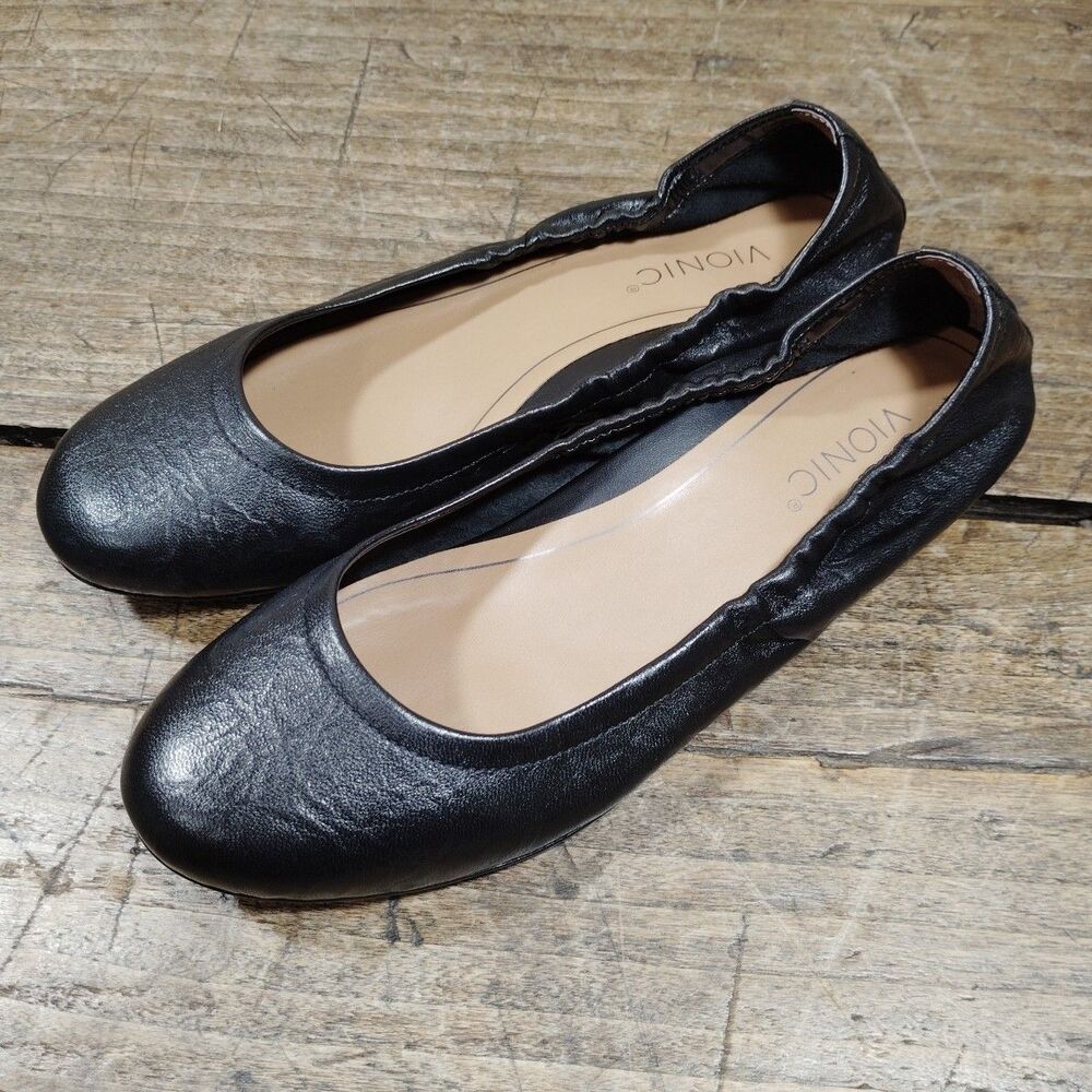 Vionic Women's Sz 6 Caroll Ballet Flat Slip On Shoes Black VGC